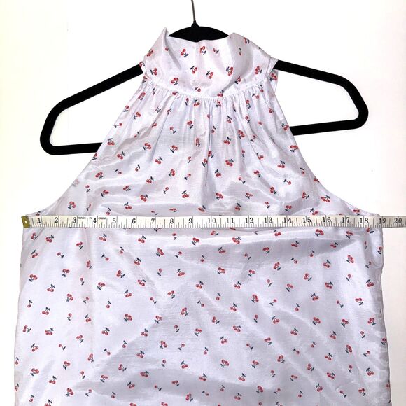 J Crew Tie Neck Cherry Print Blouse Sleeveless Top White Halter Silk Cotton 6 - Picture 8 of 14
